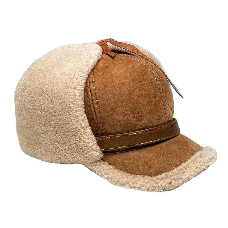 Luxury Women's Thermal Leather Hat Winter High Quality Sheep Leather Thermal Cap Outdoor Cold Prevention Fashion Plush Cap