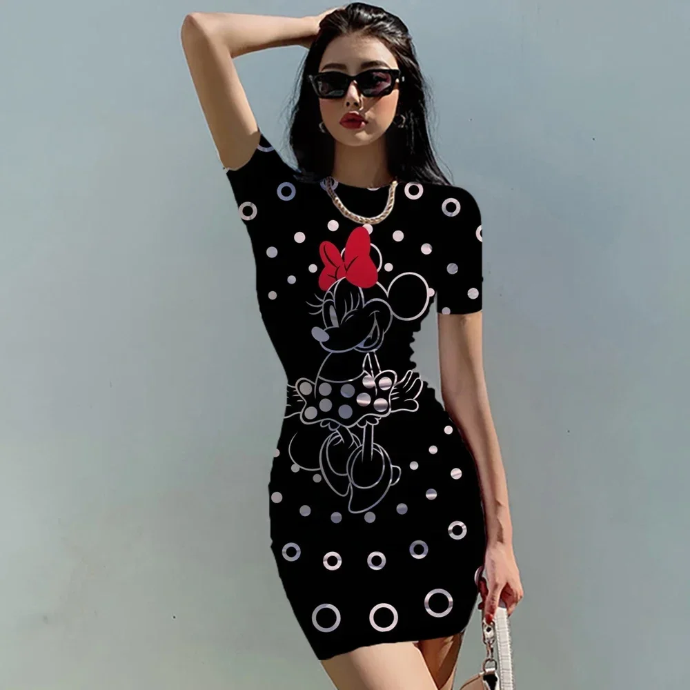 2022 Disney Sexy Minnie Mickey Mouse Luipaardprint Bodycon Mini Jurk Vrouwen Zomer Sexy Tas Hippe Clubkleding Slanke Jurk