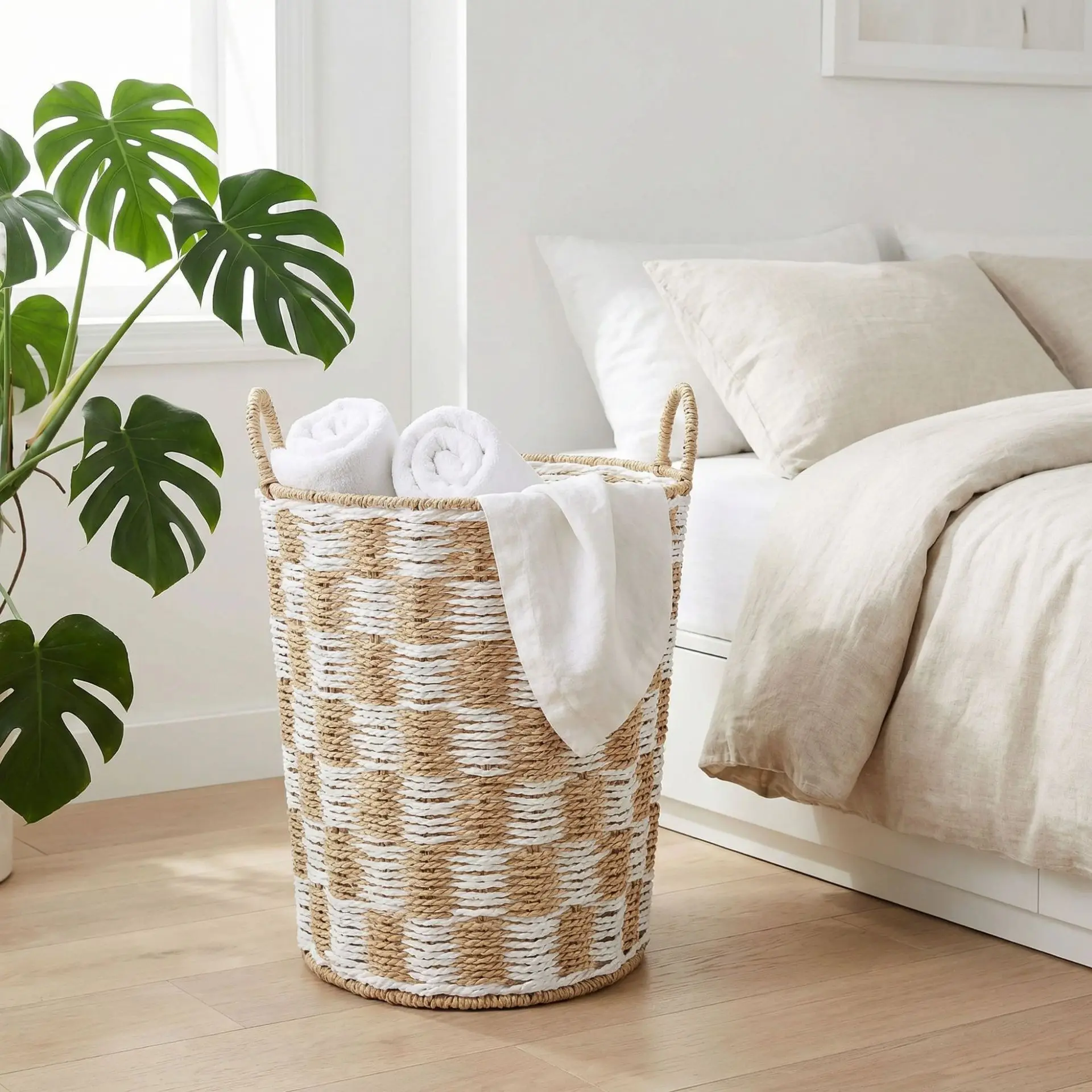 New Hand-woven Laundry Basket, Environmentally Friendly Paper Rope Sundries Basket Storage and Finishing
