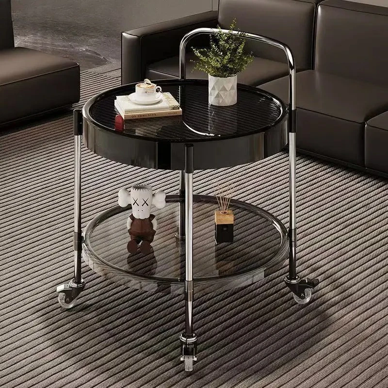 Modern Minimalist Coffee Table  Movable Side Table  Living Room Storage Trolley Creative Wheeled Shelf Bedroom Bedside Tables