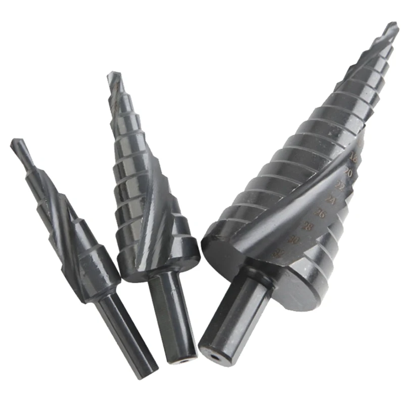 3Pcs HSS Cobalt Step Drill Bit Set Nitrogen High Speed Steel Spiral For Metal Cone Triangle Shank Hole Metal Drilling