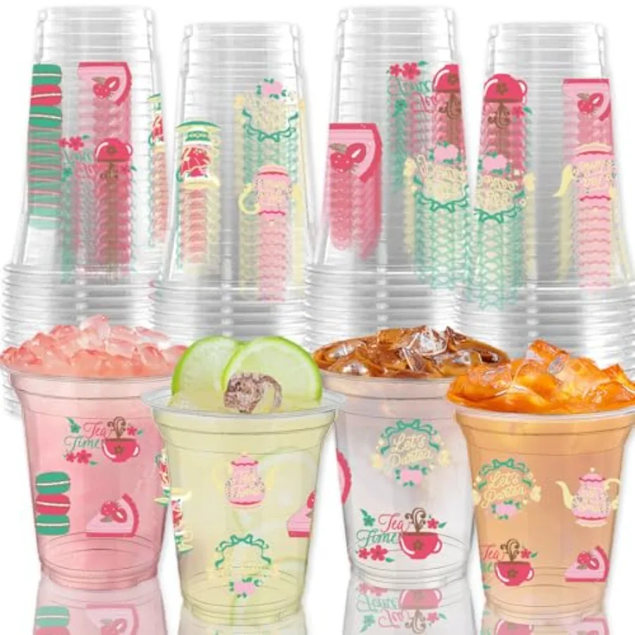 

40 Pcs Party Plastic Cups Disposable PET Clear Desserts Drinking Cups Bulk 12 Oz, Lets Par Floral Plastic Cup for Time Birthday