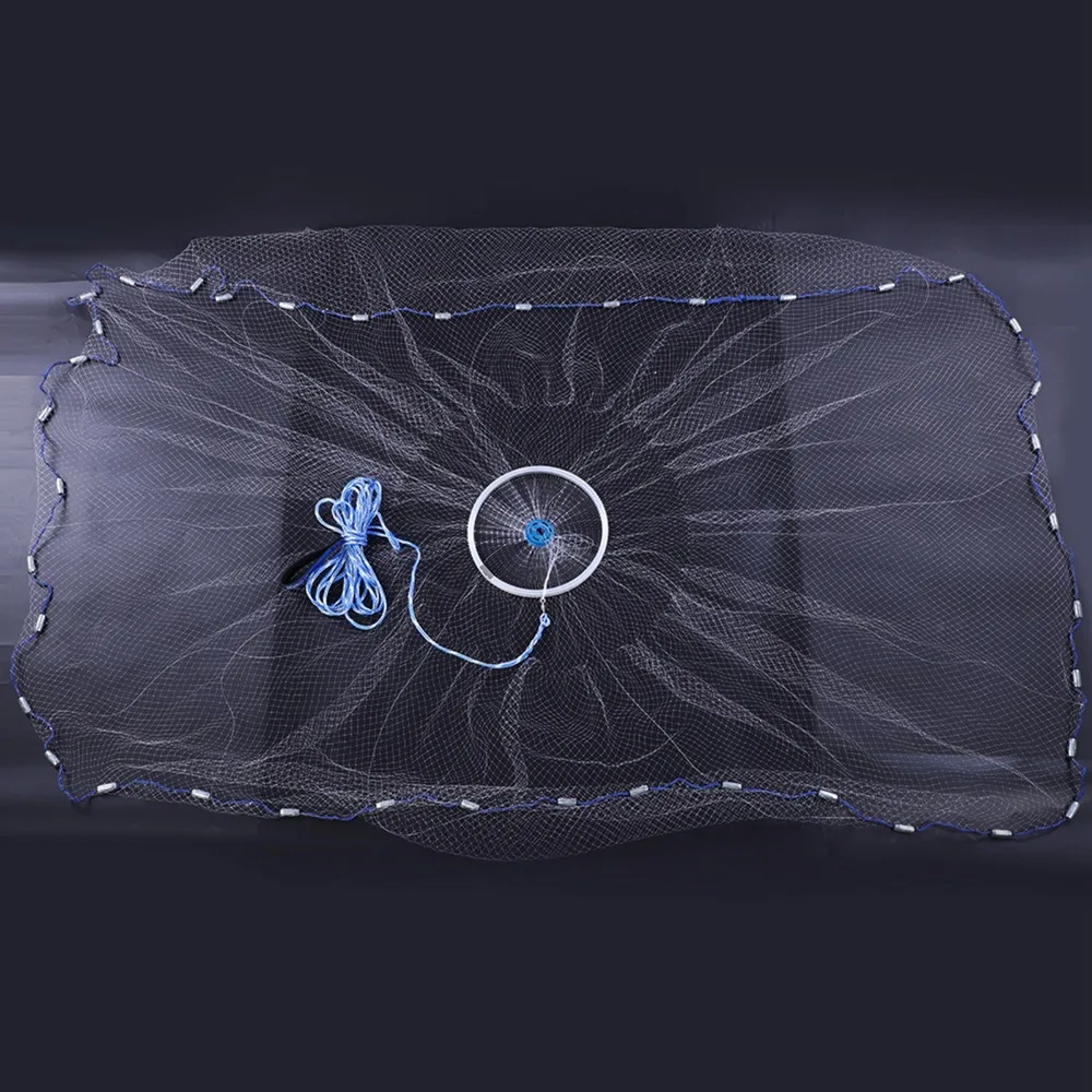 

Портативная нейлоновая моноволоконная рыболовная сеть с алюминиевой рамой и стальными грузилами, 8, 12, 16 футов, ручная закидная сеть-ловушка для наживки