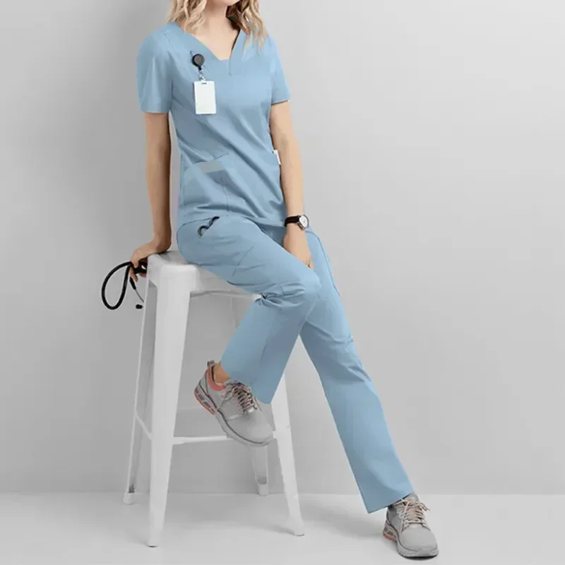 Clothes Workwear 2023 Drawstring Pants V-neck Doctor Medical Hospital Nursing Scrubs Surgery Work 's Women Suits Uniform Set Top