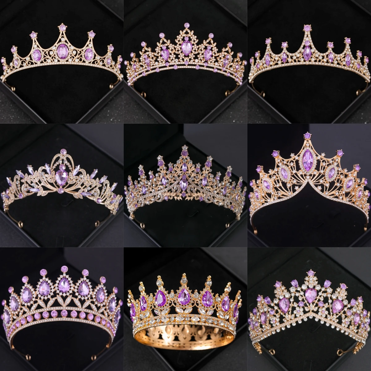 Purple Crystal Tiaras And Crowns Headband For Women Rhinestone Diadem Bridal Wedding Hair Accessories Jewelry Crown Tiara Gift