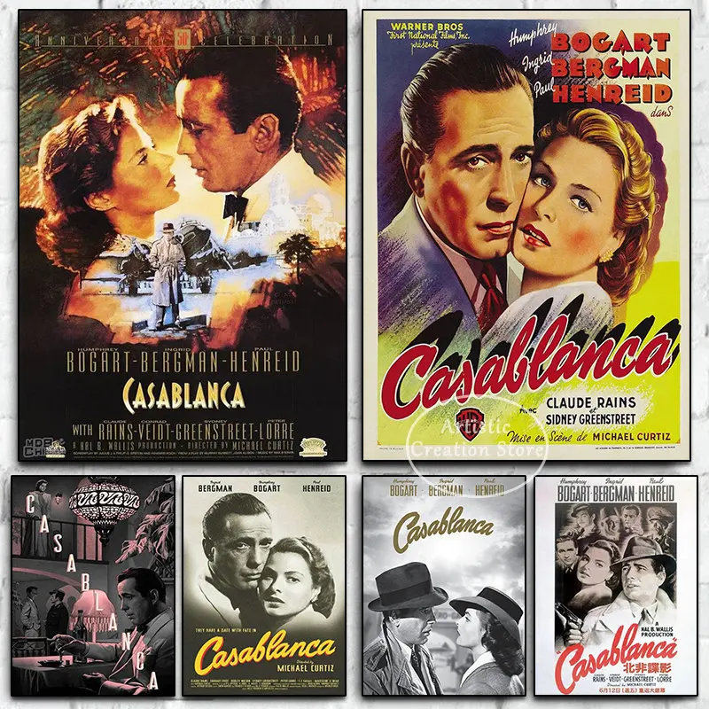 Vintage Casablanca Movie Poster Classic Retro War Love Film Canvas Painting Print Pictures for Living Room Cinema Art Home Decor