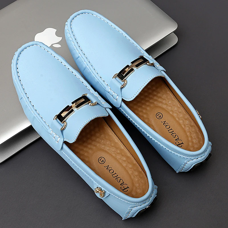 Fashion Colorful Men Casual Moccasins Loafers Sky Blue Youth Large Size 35-48 Boys Men Luxury Brand Moccasin Shoes