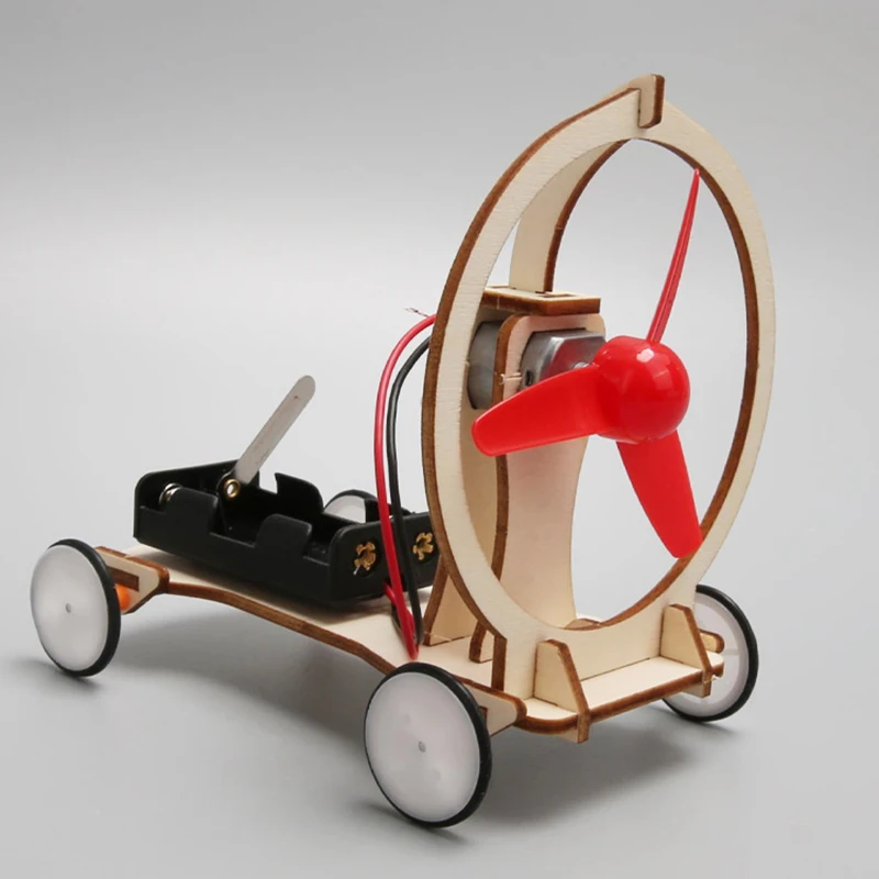 DIY Gifts Wooden For Physics Experiments Circuit Wind Power Electric Car Kit Model Educational Science