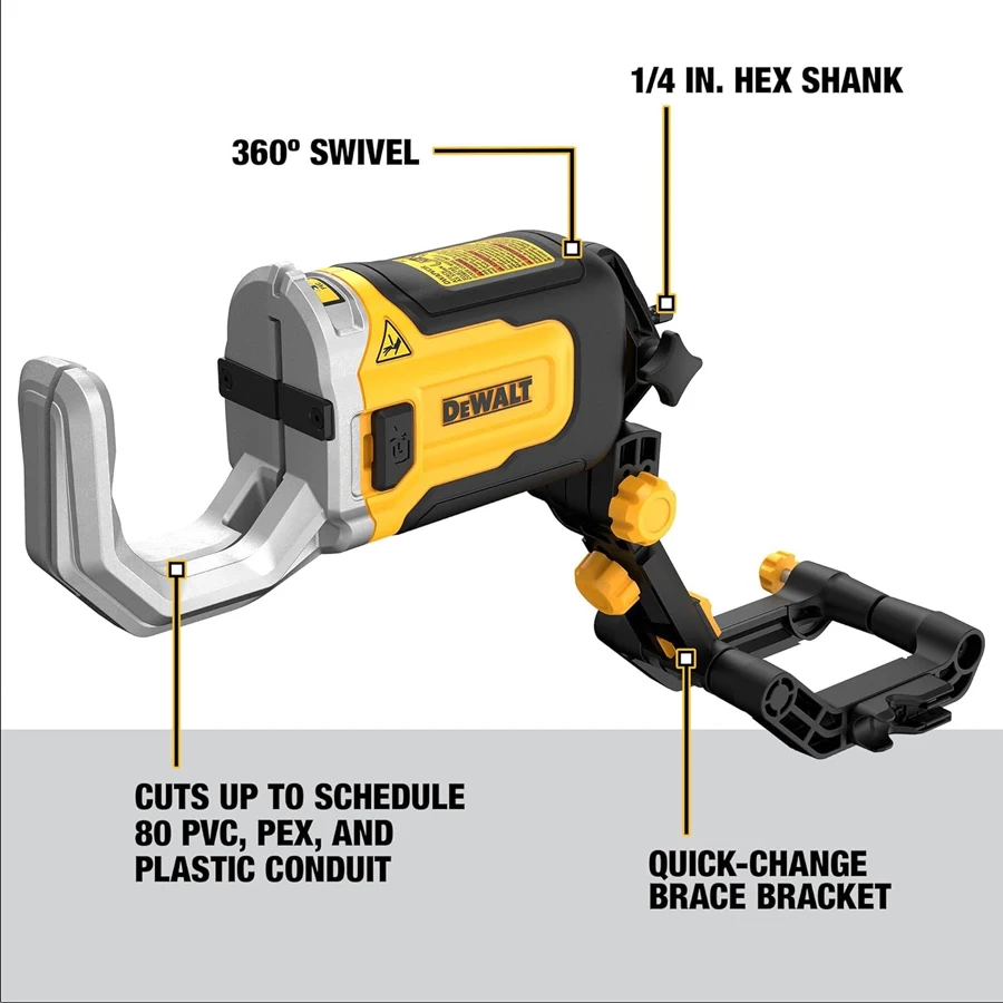 DEWALT PVC/PEX Cutter Attachment 6X Faster Cuts Cutter with Brace Bracket Impact Driver Accessories DWAPVCIR