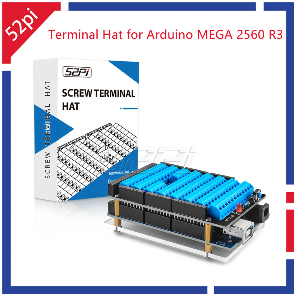 New！52Pi Terminal Hat for Arduino MEGA 2560 R3  Arduino Hat Reset Button and LED Indicator