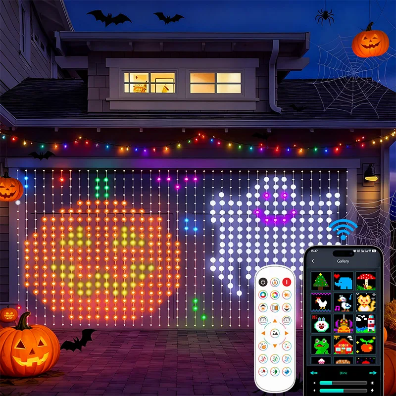 Smart RGB App Control Curtain LED Lights DIY Custom Display Music Sync Fairy Garland String Lamp for Party Festival Decor