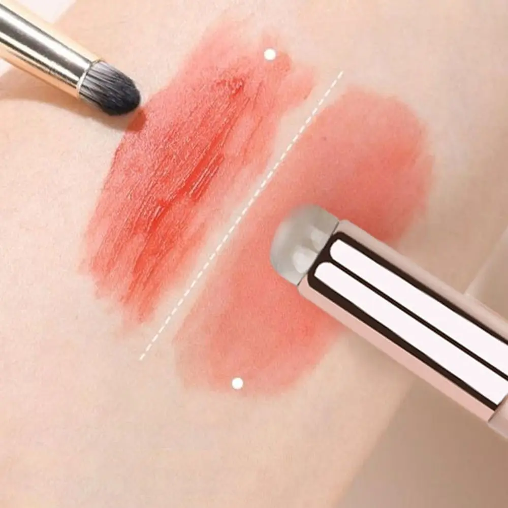Herramienta de belleza, cepillo de labios de silicona suave, redondo, portátil, 2 en 1, pincel de lápiz labial, diseño de doble punta, cepillo de base profesional para niña