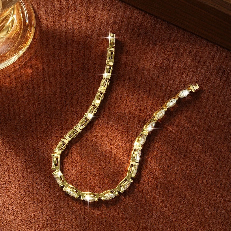 Rrjzz 3 x 6 mm Marquise-Schliff, D-Farbe, vollständiges Moissanit-Armband für Damen, luxuriöses 7 Zoll 17,8 cm langes Ketten-Verlobungsarmband, Schmuck, Geschenke – Detail 3