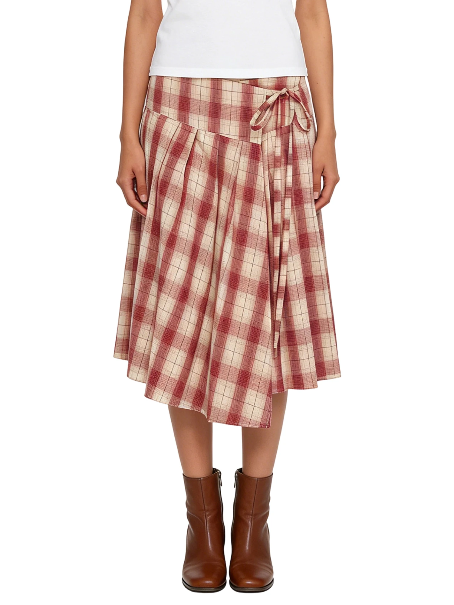 

Women s Midi Skirt A Line Stylish Plaid Irregular Hem Bow Tie Mid Rise Skirts for All Seasons