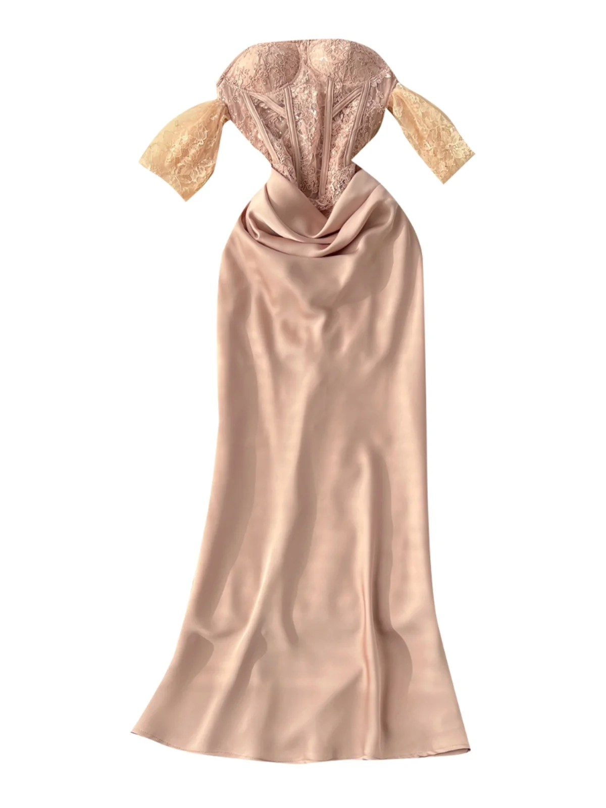 Ele High-End bestickte Spitze Patchwork Svel Bustier Slim Fit Satin Dr koreanische Sle hohe Taille A-Linie Midi Dr