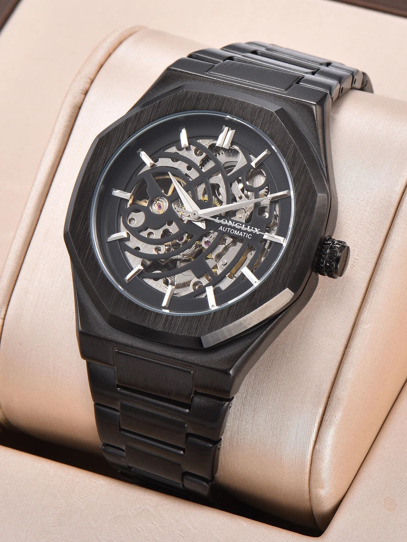 

LONGLUX автоматические часы деловые механические часы скелетон водонепроницаемые светящиеся мужские часы из нержавеющей стали подарок для офисного работника