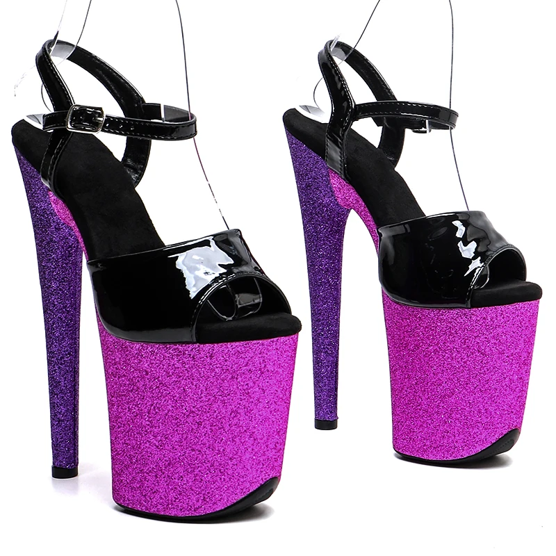 

Leecabe 20cm/8inches shiny PU upper Open toe Glitter Platform high heel sandals stripper heel pole dance shoes