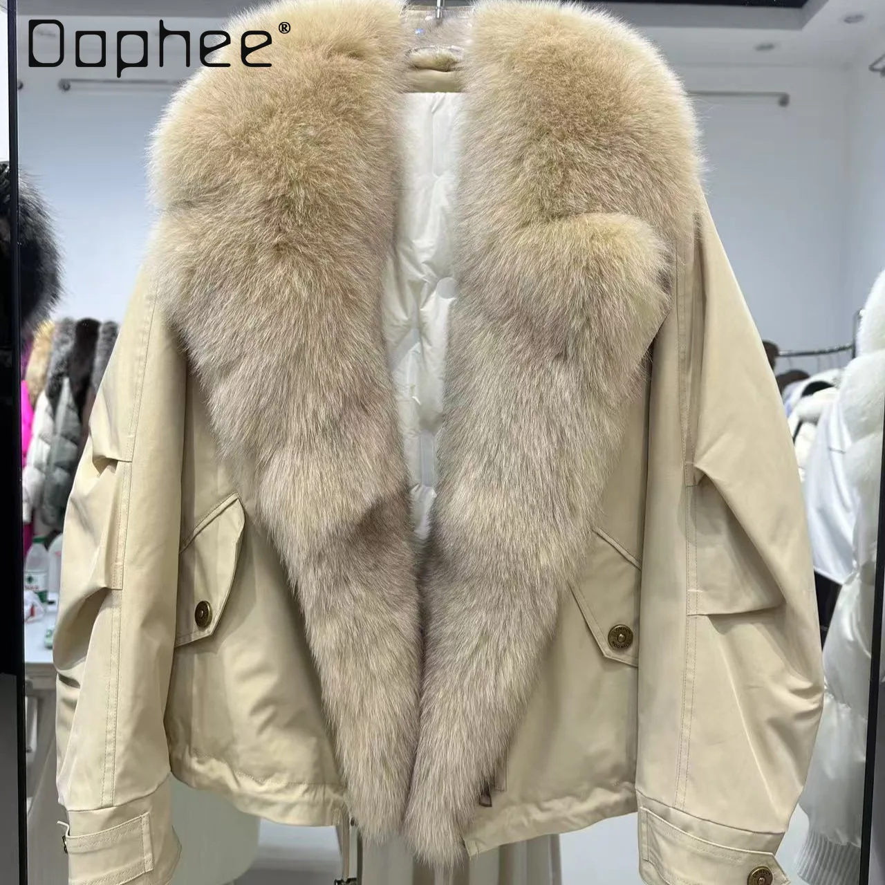 انفصال ريال فوكس الفراء طوق سميكة أسفل السترات للنساء الحلو كول سترة أسفل معطف الإناث العصرية عادية رشاقته معطف الفرو #3
