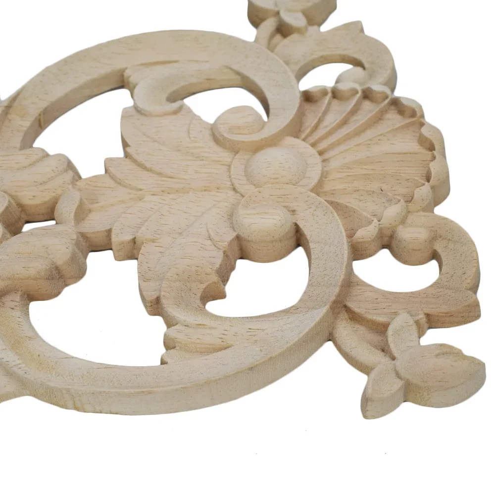 2PCS Retro Rose Floral Wood Carved Decal Corner Applique Decorate Frame Wall Doors Furniture Decorative Wooden Figurines