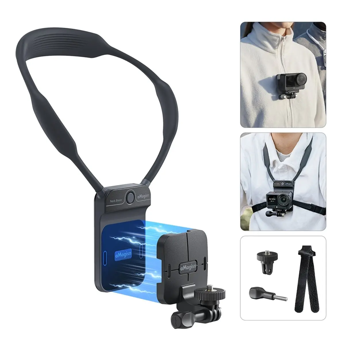 B21B  Magnetic Neck Mount Anti-Slip Anti-Shake Horizontal Vertical Switch for Action Camera Black