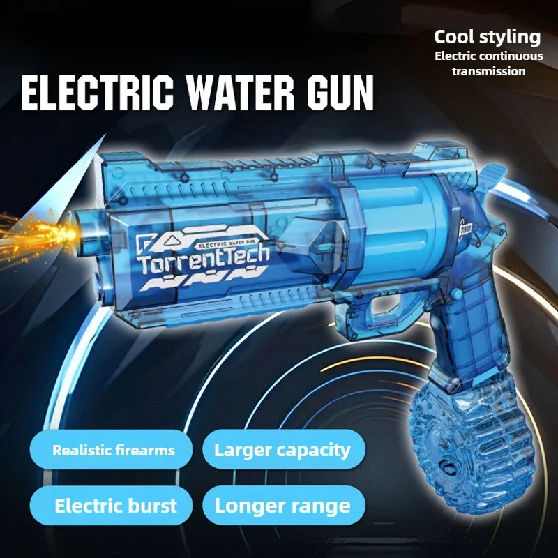 Pistola de agua eléctrica para niños, revólver de alta capacidad con tambor de 500ml, bozal LED, Flash, piscina al aire libre, playa, juguetes de verano