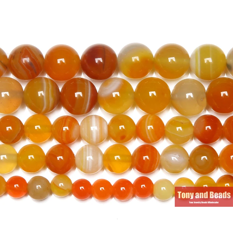 Natural Stone Orange Stripes Agate Round Loose Beads 6 8 10 12MM Pick Size For Jewelry Making