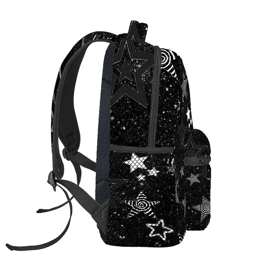 Black Galaxy Star Print Backpack Grunge Y2K Spiral Star Pattern School Bag Lightweight Casual Daypack for Teens Students