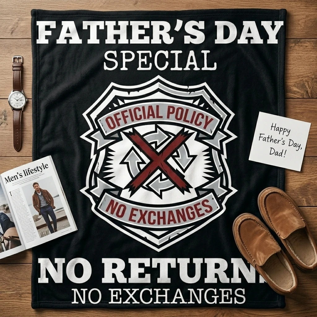 

Father's Day Special No Returns Flannel Throw Blanket, Funny Dad Official Policy Badge Graphic Soft Cozy Home Decor Gift Blanket