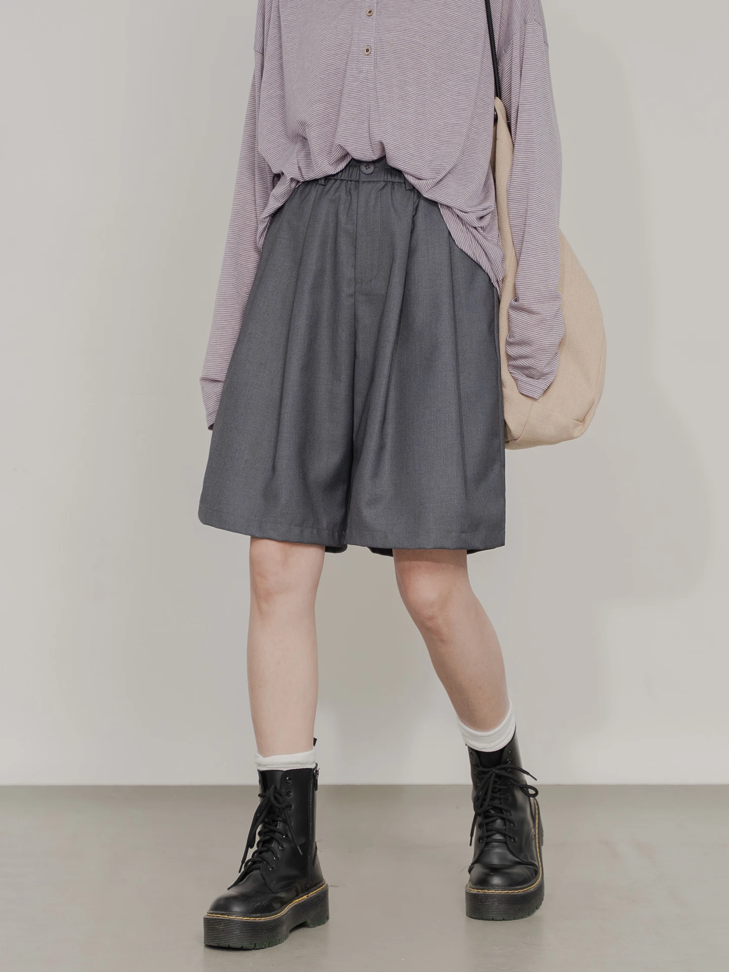 

Ретро-брюки с высокой талией и эластичной резинкой для женщин, классические плиссированные повседневные универсальные прямые брюки для работы и отдыха, смесь полиэстера и хлопка