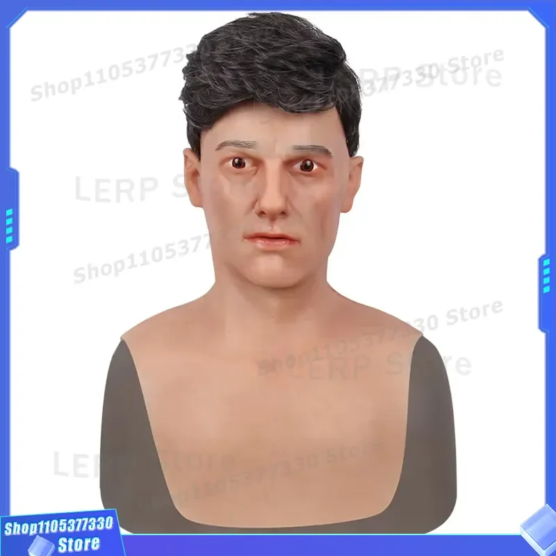 100 Percent Silicone Full Head Mask Realistic Male Face Cosplay Prop Soft Elastic Material for Halloween Party Costume