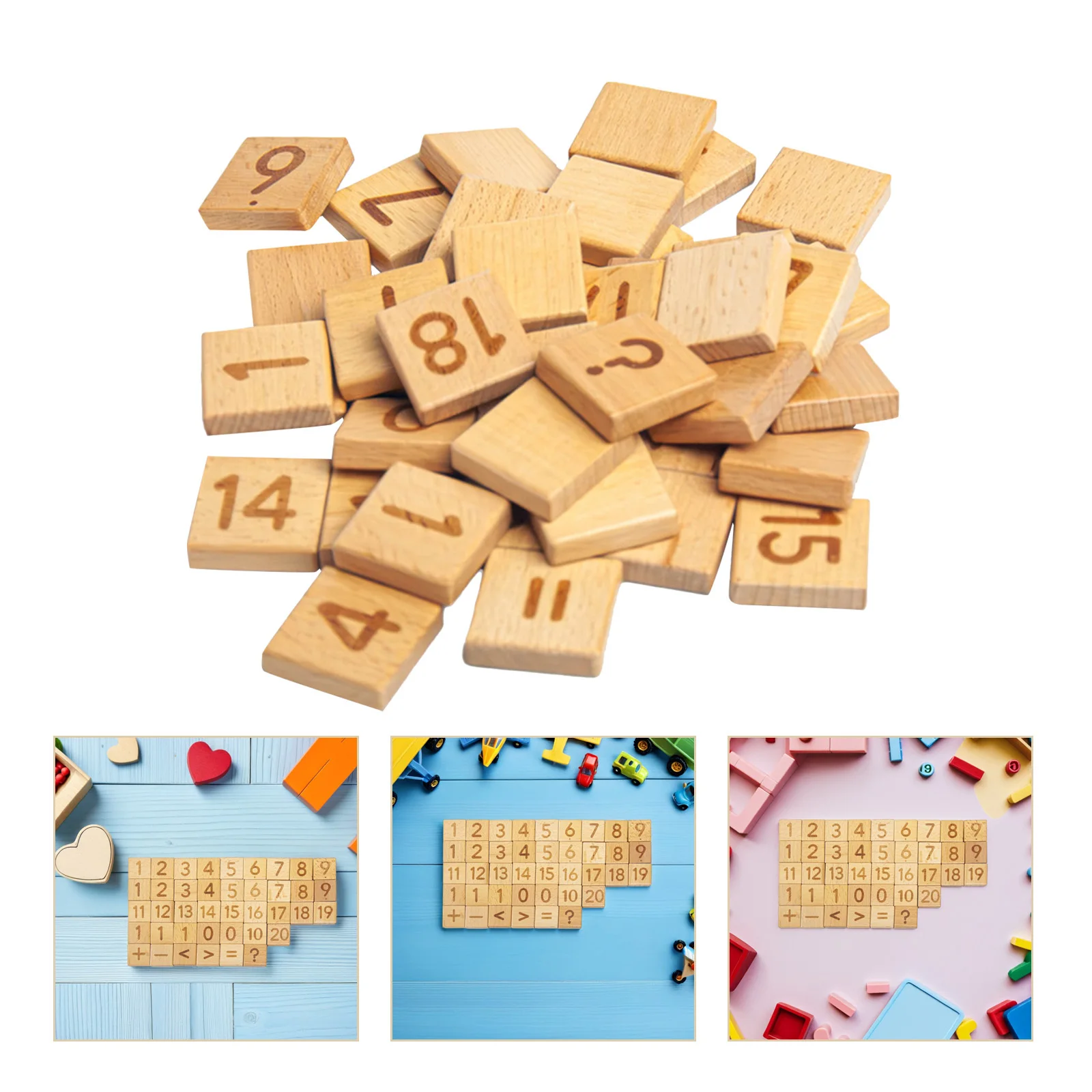 

1Set Number Tile for Early Math Wooden Math Manipulative Set with Numbers Symbols Kids Learning Logical Thinking Addition