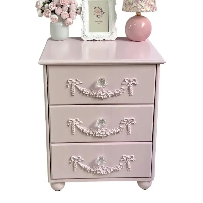 French light retro engraved small three buckets, bedside table, girl's heart powder, bedside cabinet, locker, storage cabinet