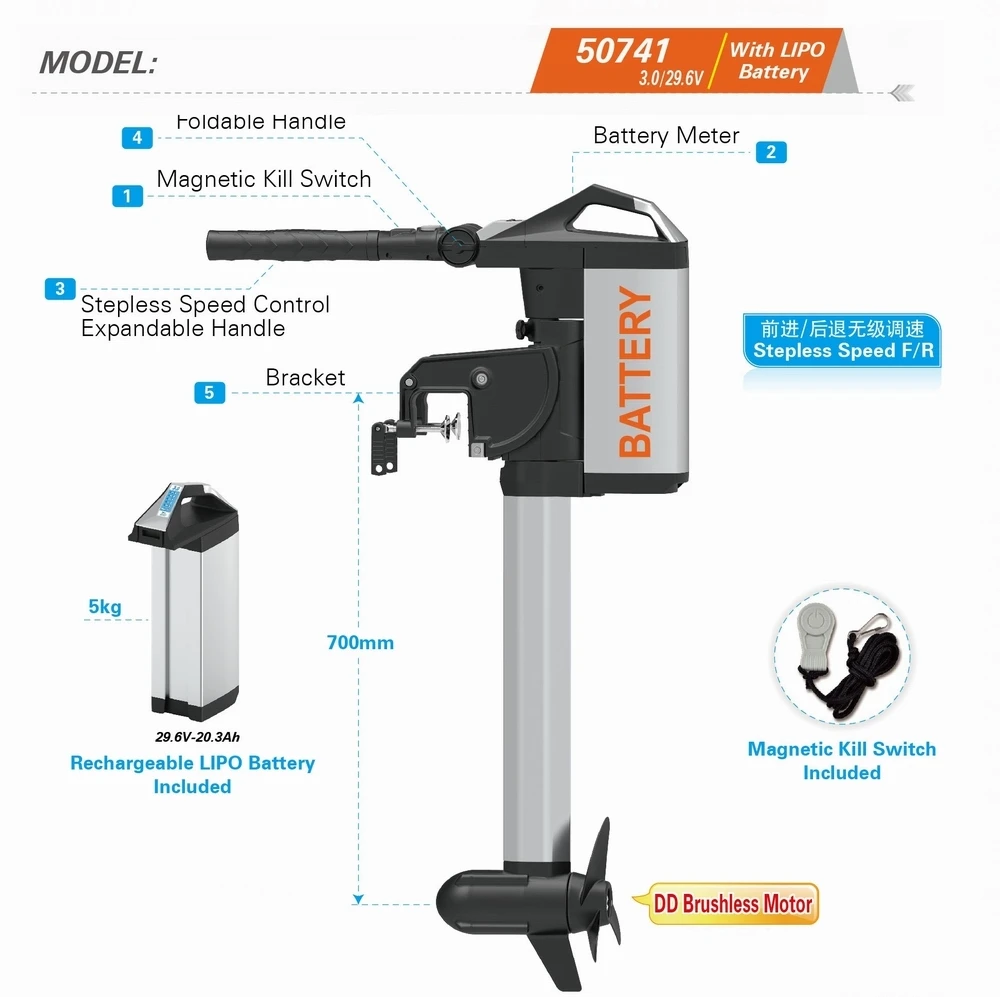 50741-70_B detachable self-contained battery brushless electric propeller with imported lithium battery marine hook-up