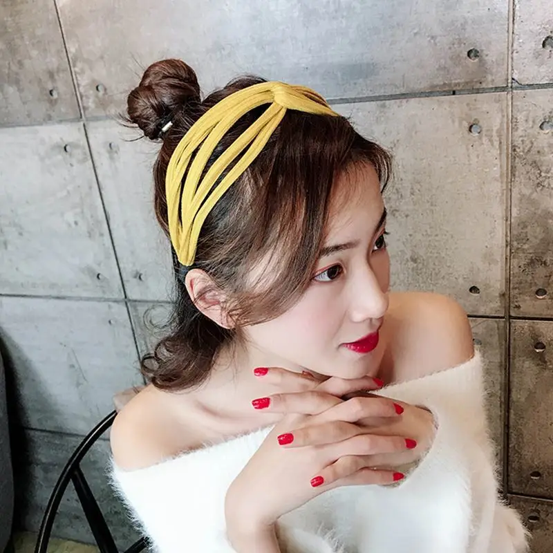 Yellow Wide Hairband for Women Hair Accessories Hairband Headband Knot Face Washing/Make Up Hairband Adults Solid Head Band