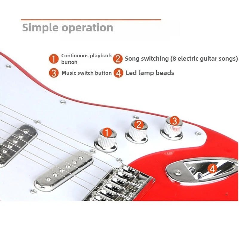 子供用エレキギターおもちゃ LEDライト ポータブルおもちゃ 楽器 子供教育玩具 誕生日プレゼント 8曲内蔵