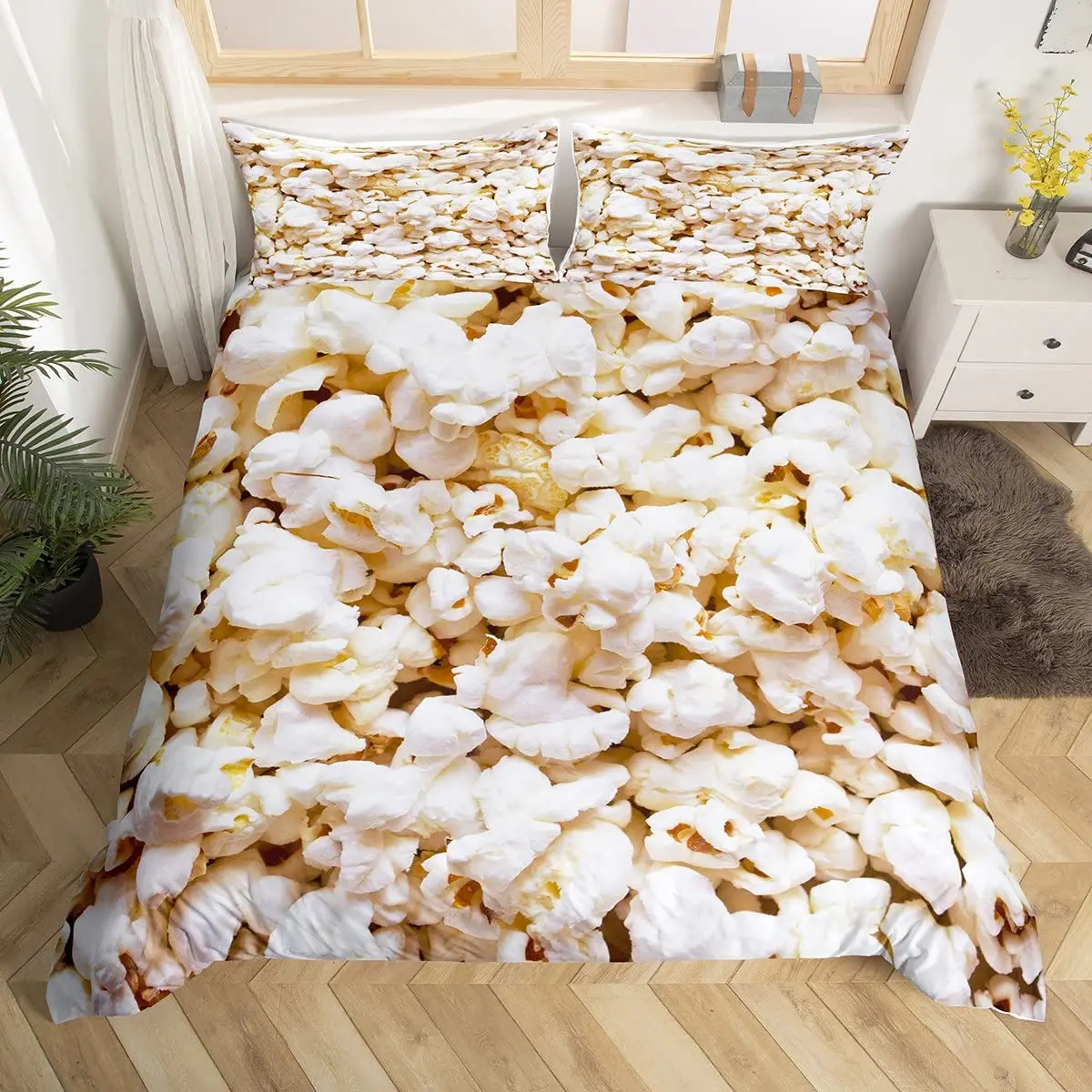 Popcorn Food Bedding Set King Queen Double Movie Theater Theme Duvet Cover Filmstrip Polyester Comforter Cover Blue Quilt Cover