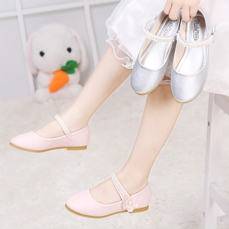 Wholesale New Model Beautiful Simple Princess Genuine Leather Kids Children's Dress Girls Shoes With Pearl