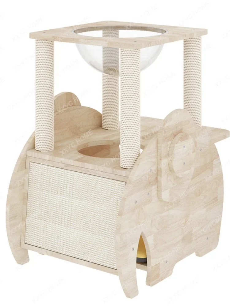 Cat Climbing Frame Pure Solid Wood Short Foot Exclusive Oak Ladder Space Capsule Elephant Cat Nest Cat House Sisal Solid Wood