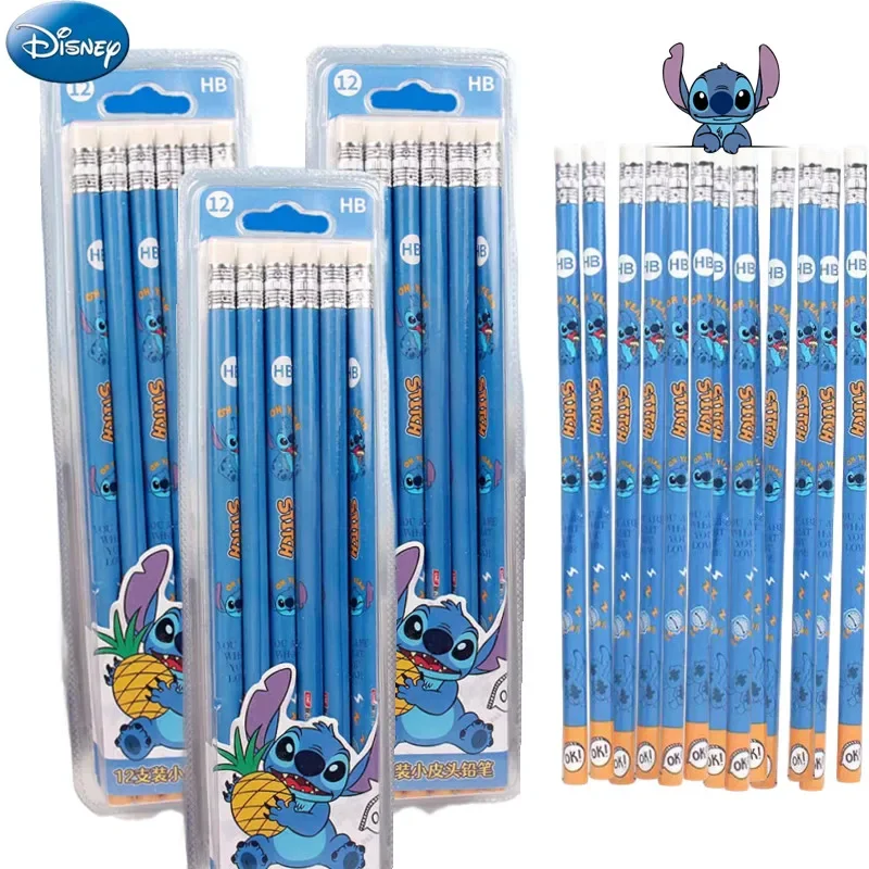 Taille-crayon en bois Anime Stitch pour enfants, outils d'écriture d'étudiant de dessin animé, fournitures scolaires en caoutchouc, anniversaire, Hb