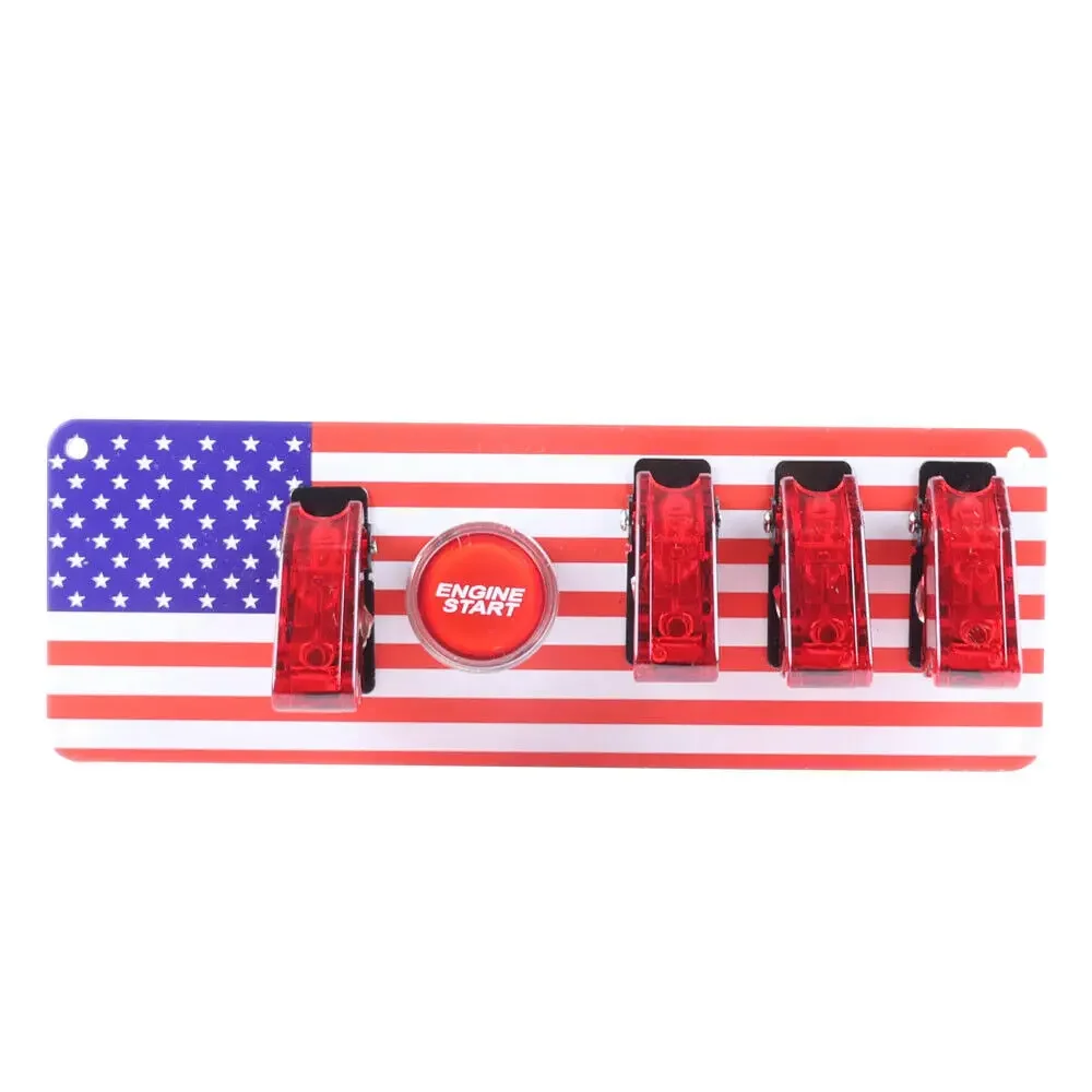 

Панель переключателя зажигания гоночного автомобиля с флагом, кнопка запуска двигателя со светодиодной звездной пластиной для транспортных средств