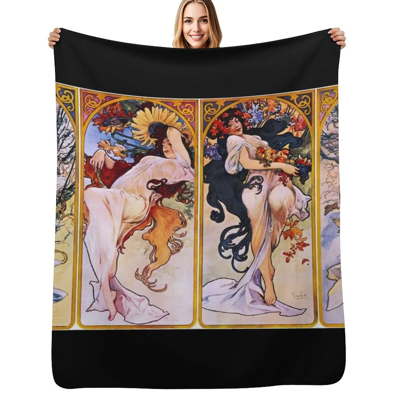 Alphonse Mucha Throw Blanket Hair valentine gift ideas Nap blankets ands Flannel Polar Blankets