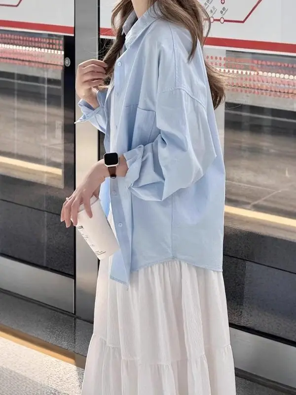 

Loose Long Sleeve Pure Color Women's Shirt Spring 2026 New Style Casual Feel Top Thin Outerwear Sun Protection Coat
