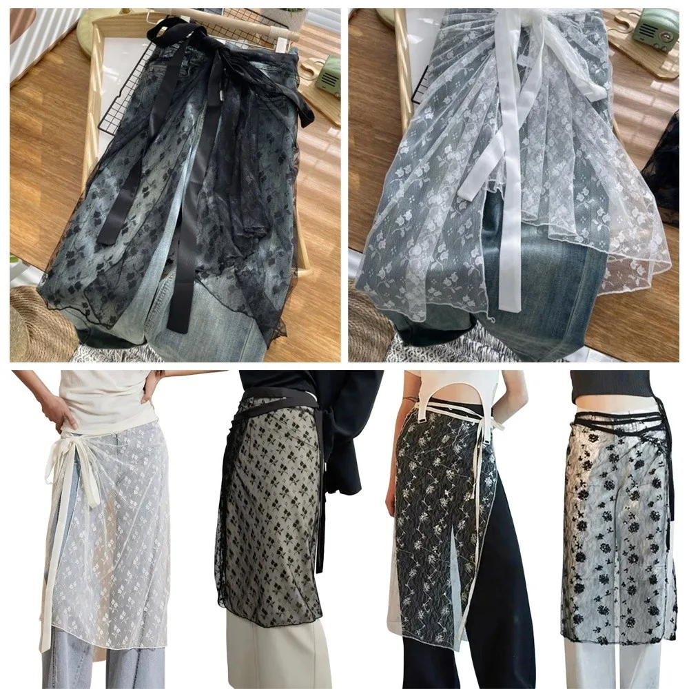 

Sheer Lace​​ Lace Up Skirt See-Through Skirt​​ ​​Adjustable Ties​​ ​​Lace Half Skirt​​ ​​Glitter Sequins​​ ​​Lightweight