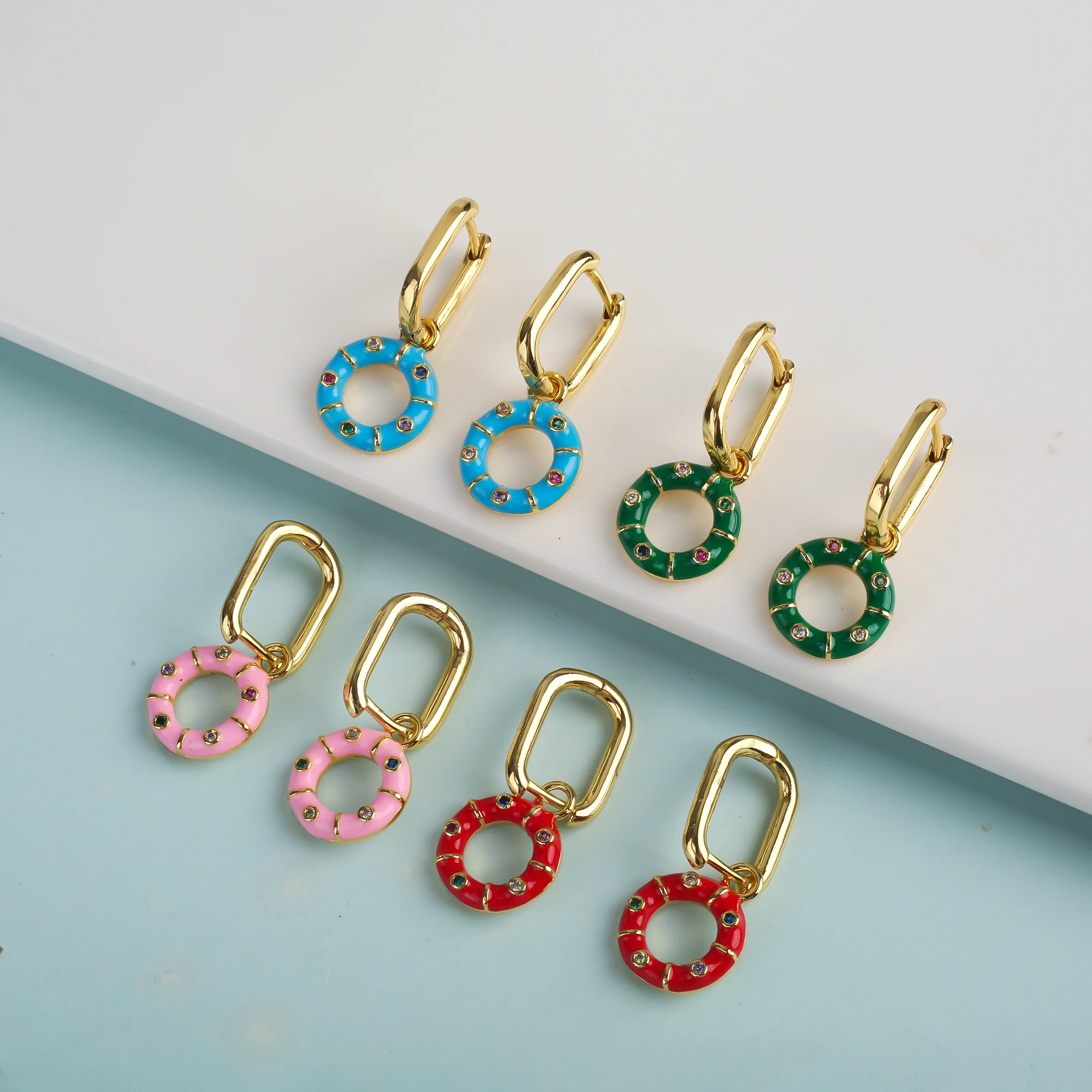 XUANYU Fashionable And High-Quality Colored Oil Dripping Annular Earrings Pendants For Women's Simple Jewelry Charm Jewelry