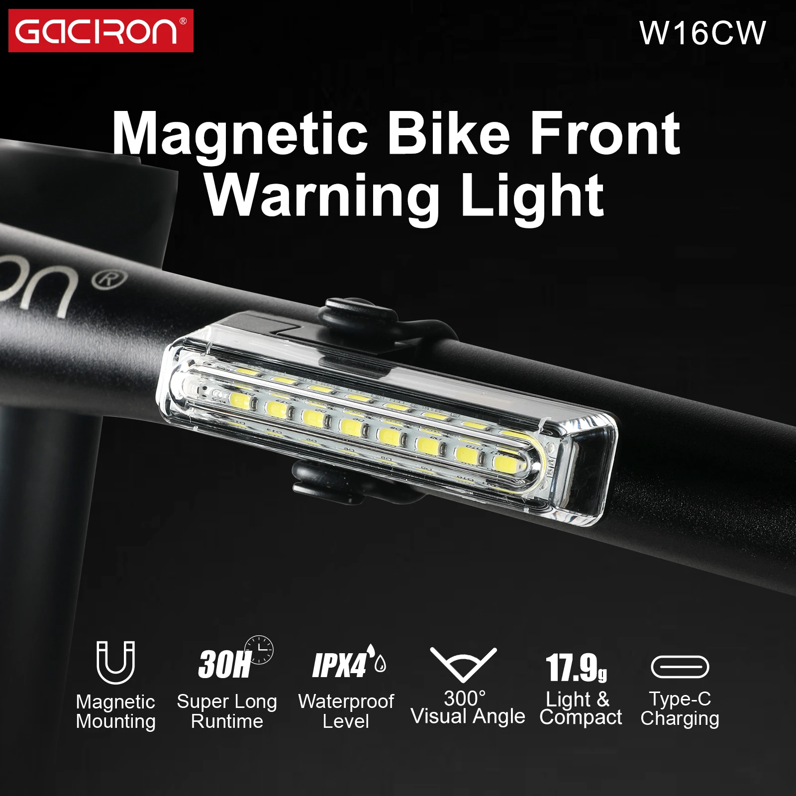 

Велосипедный передний фонарь Gaciron W16CW с магнитным креплением, умный световой сигнал для руля, водонепроницаемый (IPX4)