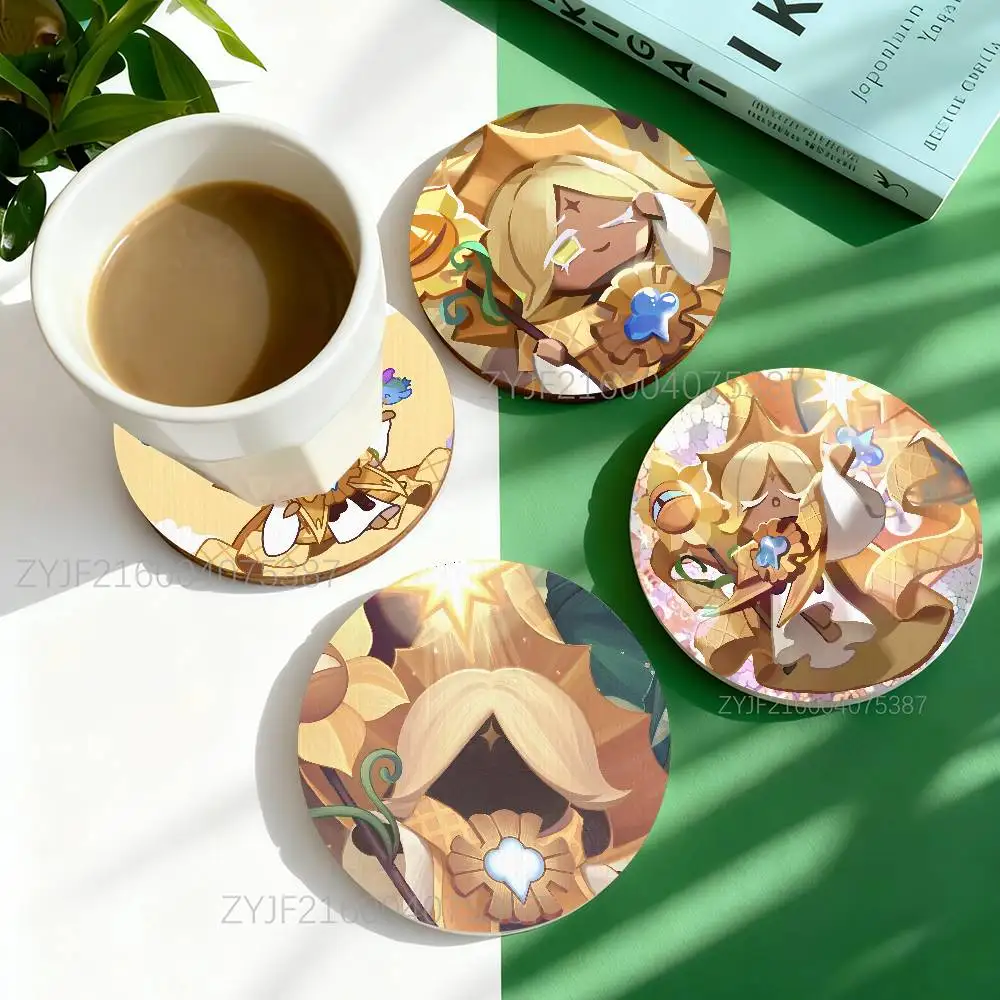 

Pure Vanilla Cookie Pattern Art Coasters Round Wooden Heat Resistant Non-Slip Home Decor Gift Multifunctional