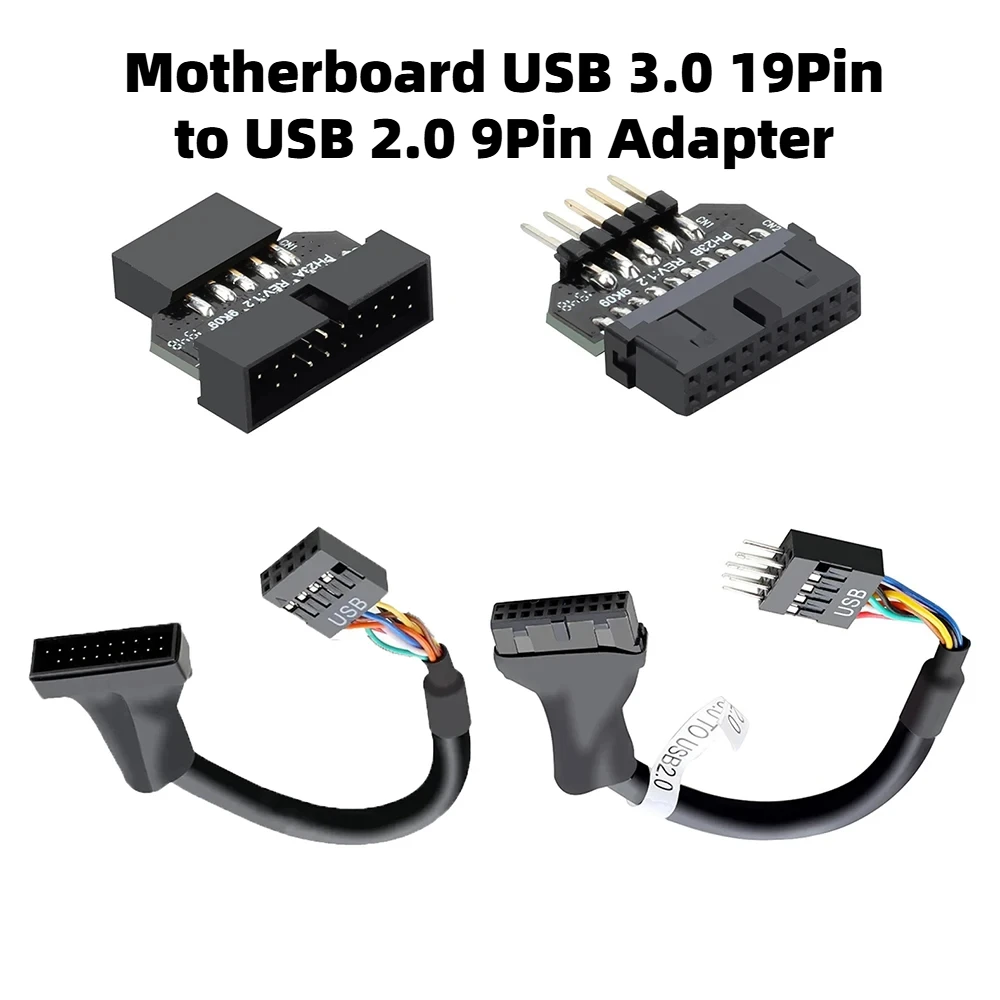 Motherboard USB 3.0 19-Pin To USB 2.0 9-Pin Adapter 9Pin to 19Pin Header 480Mbps Data Transmission Cable for Desktop Front Panel