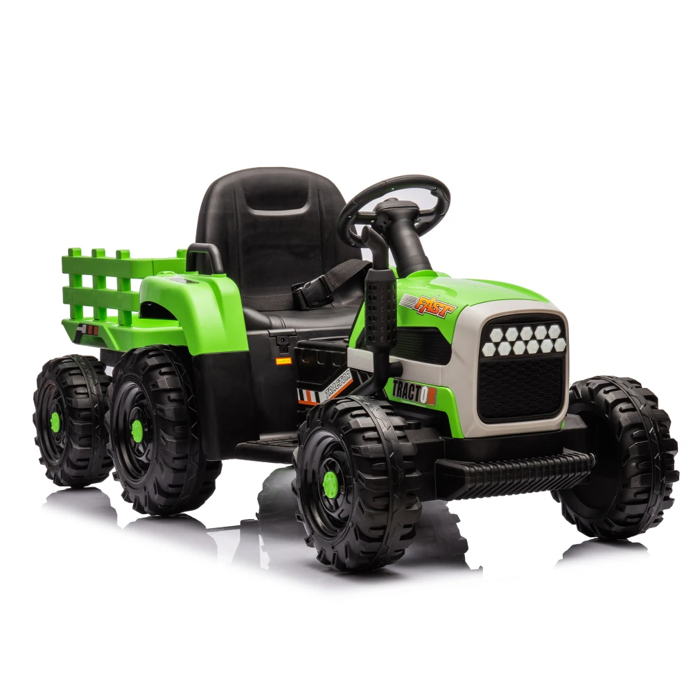 Ride on Tractor2.0 con rimorchio, giocattolo per trattore elettrico alimentato a batteria da 24 V, 200 W*2 motori 1,86-4,97 MPH/telecomando