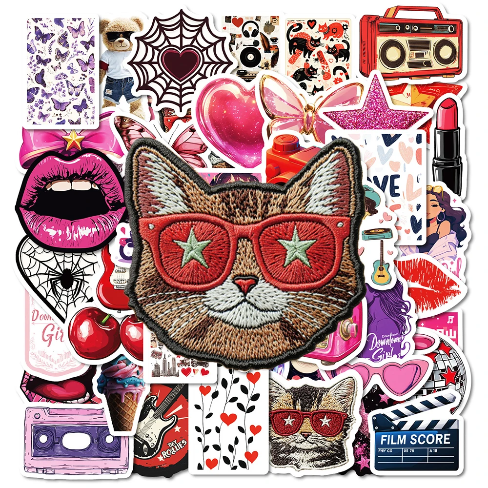 

10/30/50pcs Cool Retro Aesthetic Graffiti Stickers Y2K Girl Cartoon Decals DIY Notebook Phone Stationery Decoration Sticker Pack