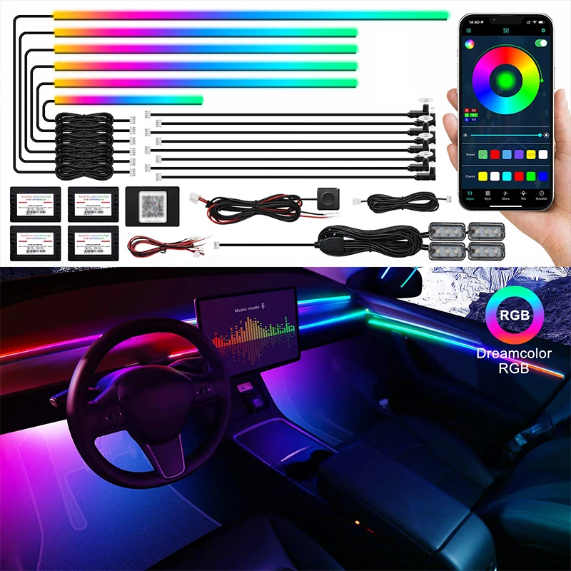 110cm Car Acrylic Ambient Symphony RGB LED Car Atmosphere Light Bar Strips Replace the Broken Defective Replacement Ambient 12V